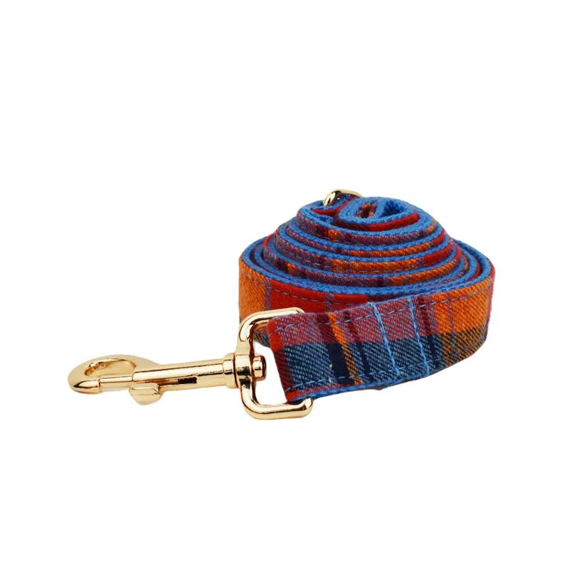 Four-piece gentleman bow dog collar set with cloth vest and matching leash in size options from XS to XL