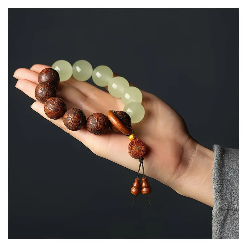 Rosewood flexible bracelet with Fu character carving in modern simplicity style