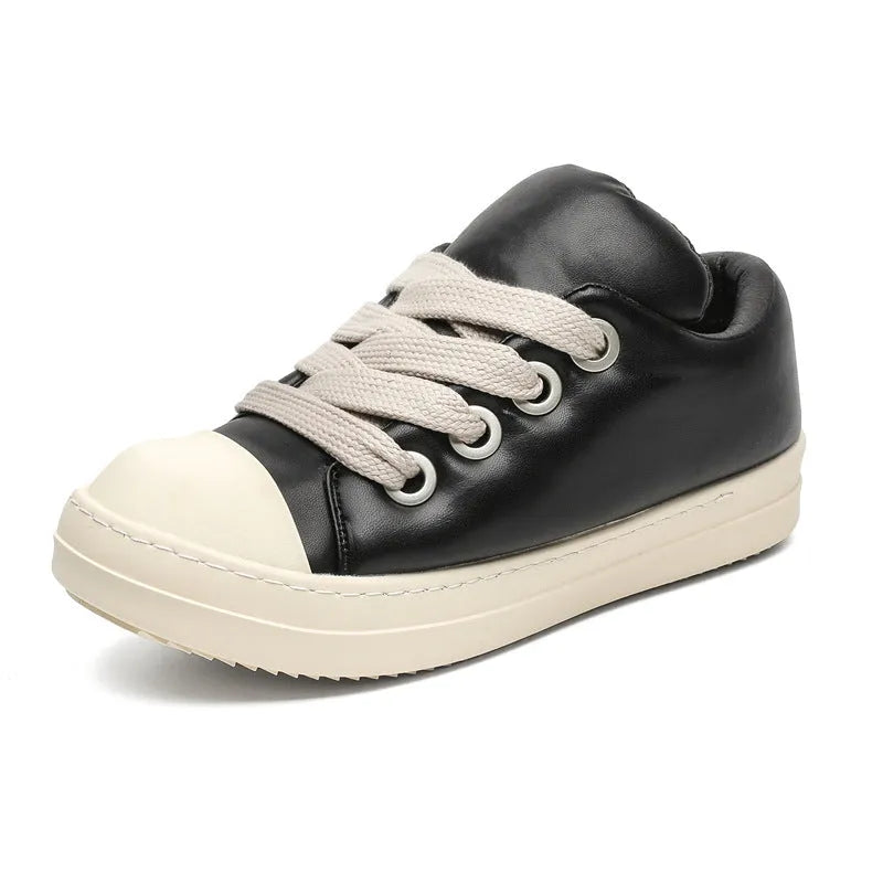 Men's black leather slip-on casual shoes with round toe and rubber sole