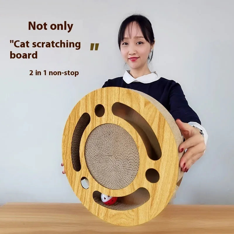 Corrugated paper cat scratching board with removable ball toy in multiple style options