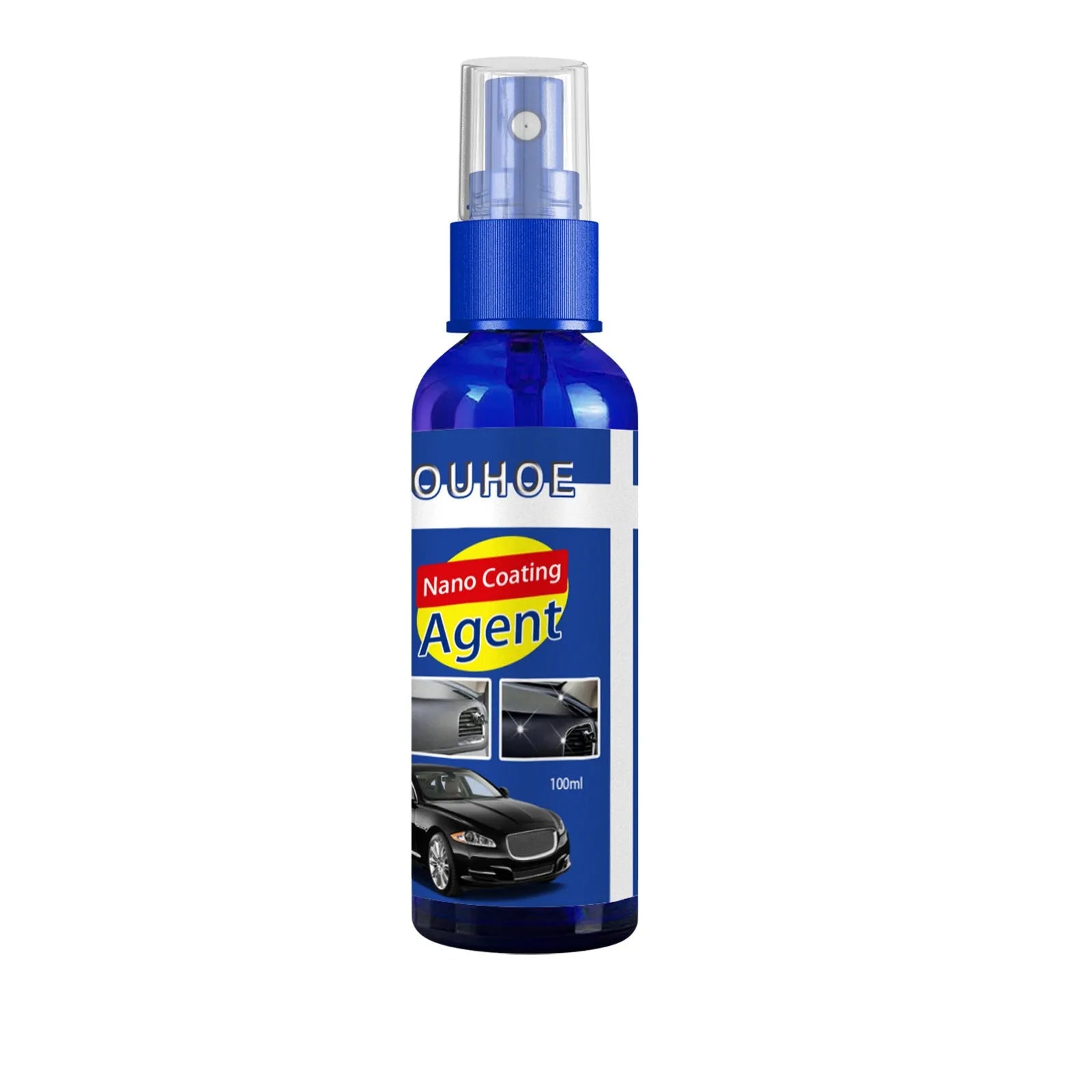 Car interior plastic renovation spray bottle in 30ml or 100ml size with yellow sponge
