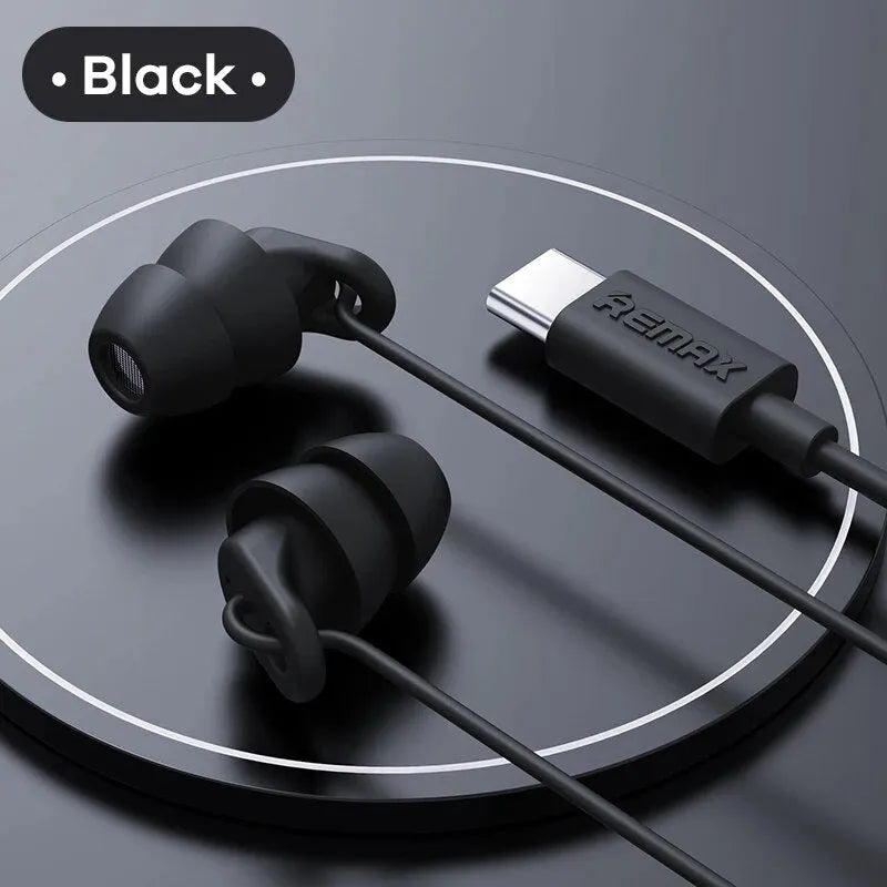 Remax Soft Sleep Earphones in black with silicone earbuds and 1.2m cable