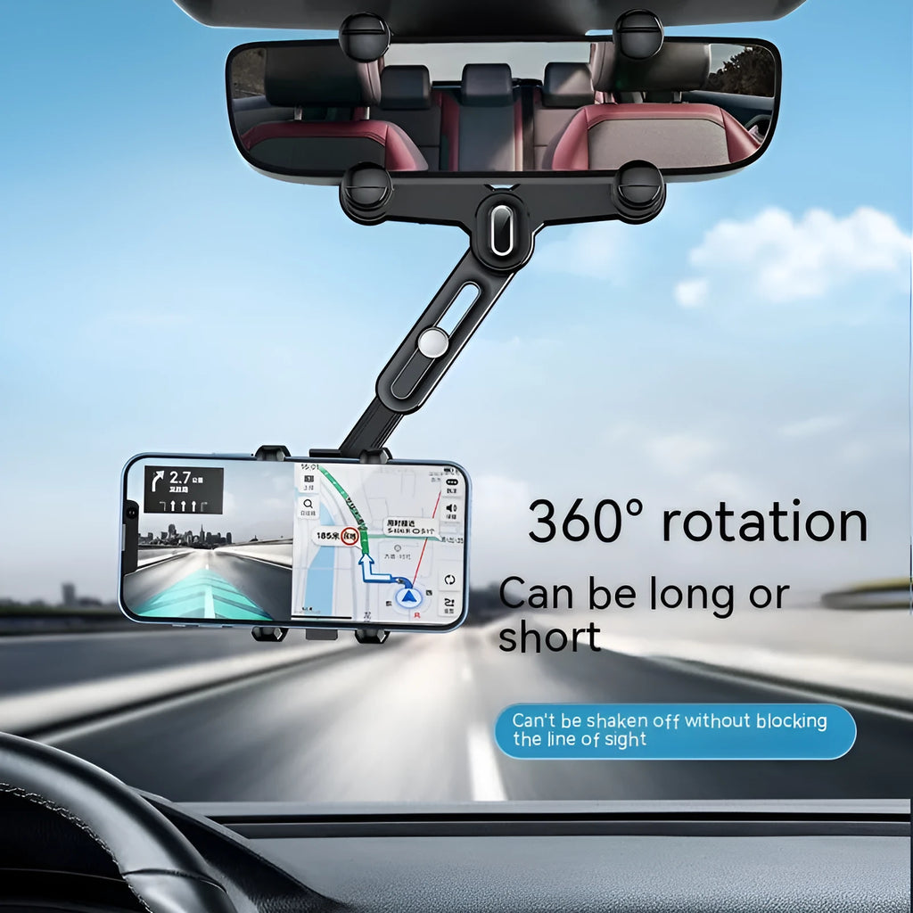 Rear view mirror bracket phone holder with retractable arm for 4.0-7.0 inch mobile phones