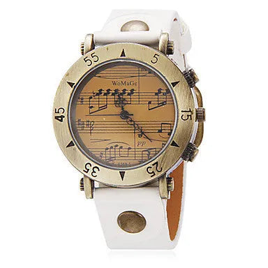 Men's music symbol fashion watch showing music notation design on dial in available colour options