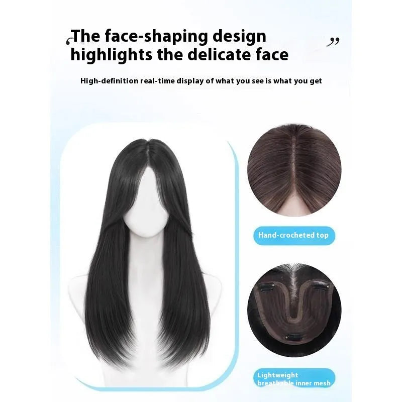 Women's full-head artificial hair wig with Chinese character bangs brown black colour