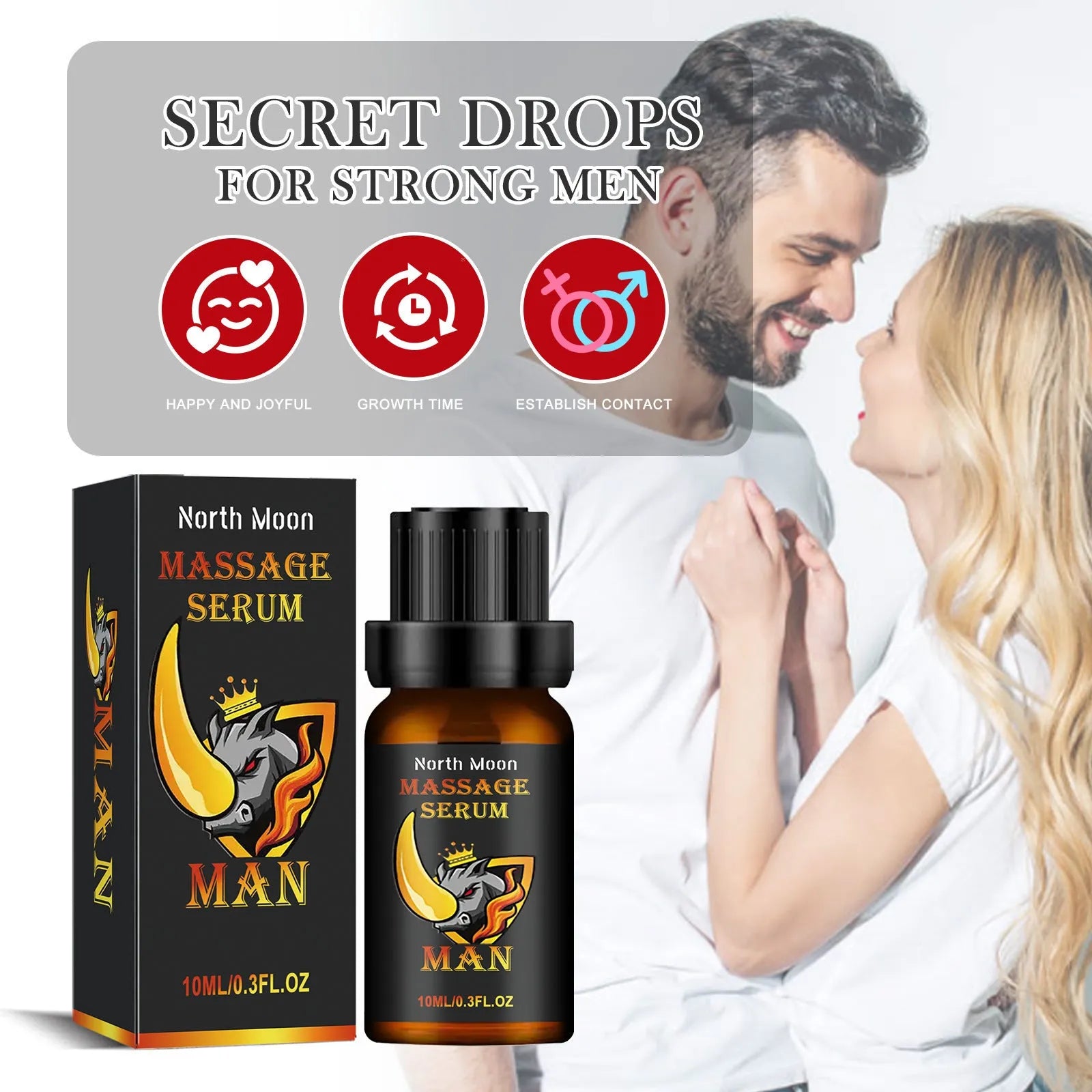 10ml dark glass bottle of men's massage essential oil with pipette.
