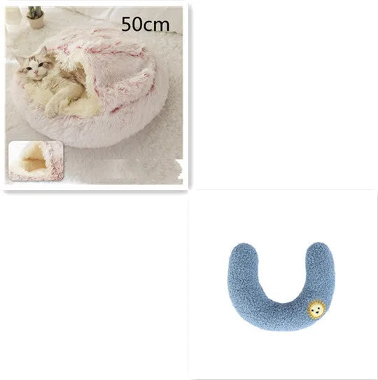 2 in 1 round plush pet bed with PP cotton filling for dogs and cats, available in brown, 65cm size