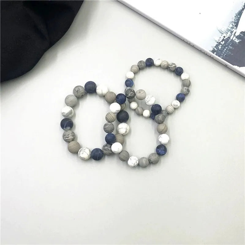 Handmade natural stone bead bracelet in U-shape with planet stone starry design