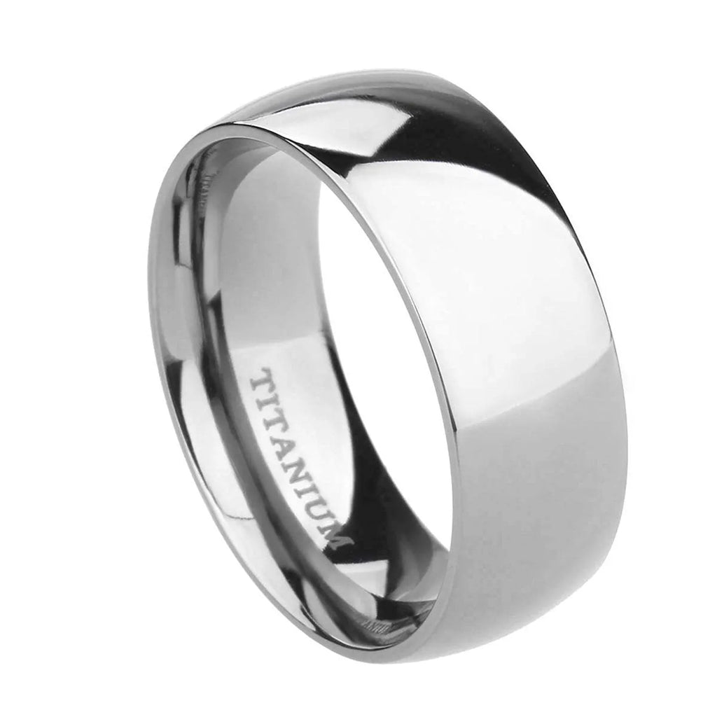 Silver titanium steel ring showing 2mm, 4mm and 6mm width options on size chart