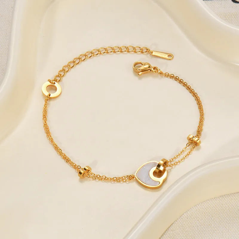 Women's stainless steel resin bracelet with double layer loving heart design and electroplated finish