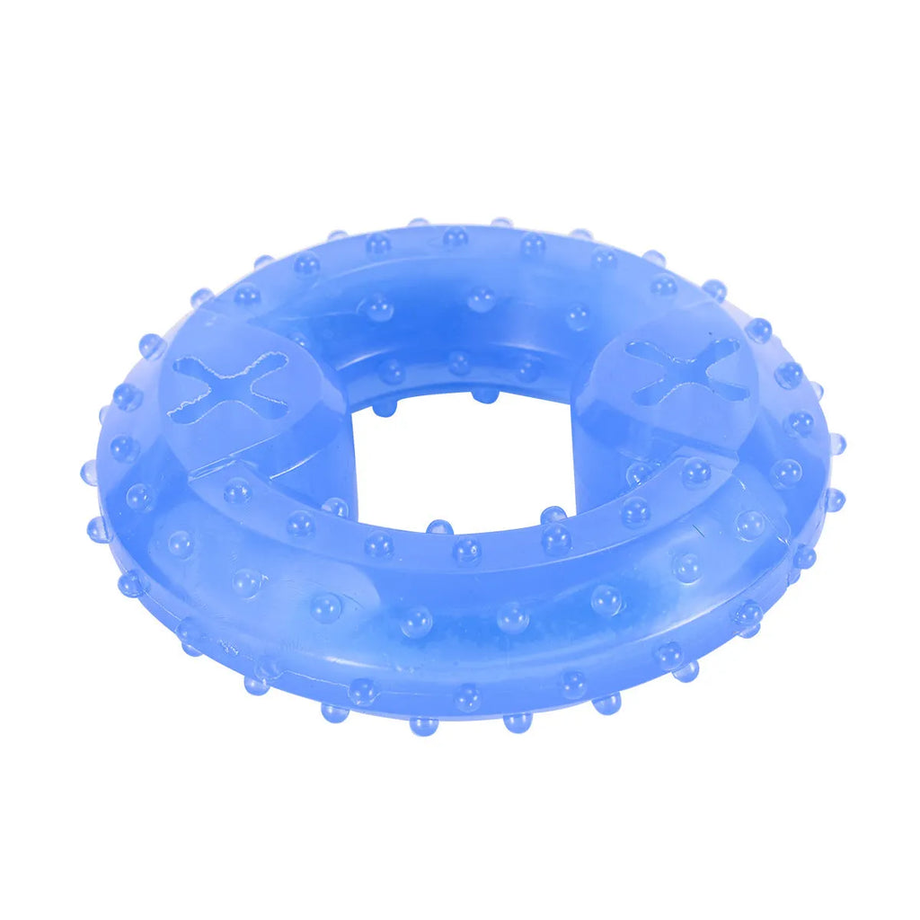 Freezable dog chew toy in bone and circle shapes, non-toxic with cooling water core