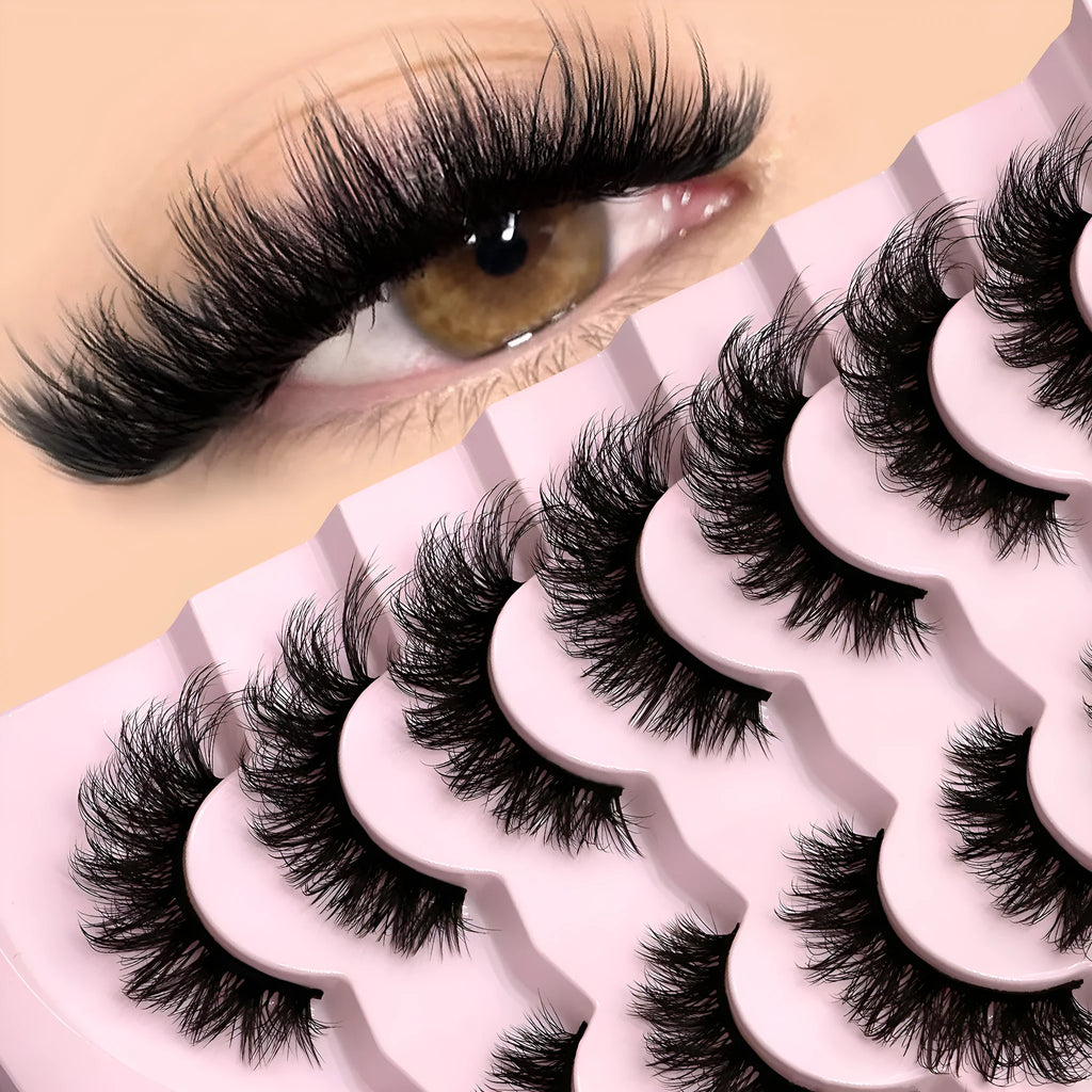 Box of six style artificial fibre false eyelashes with glue for natural long thick looks