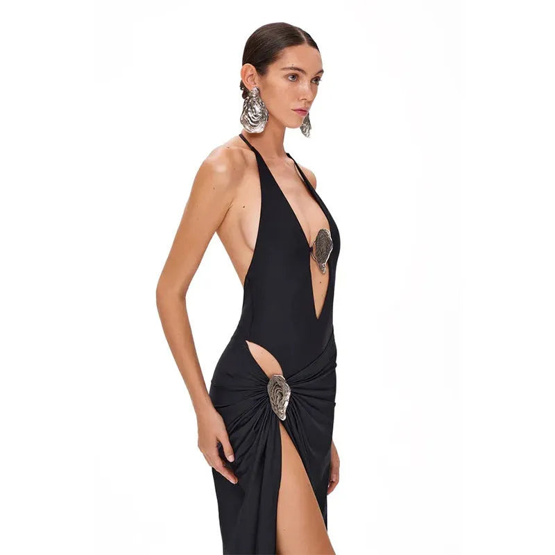 Plus size deep V-neck backless one-piece swimsuit with matching skirt in white or black, sizes S M L