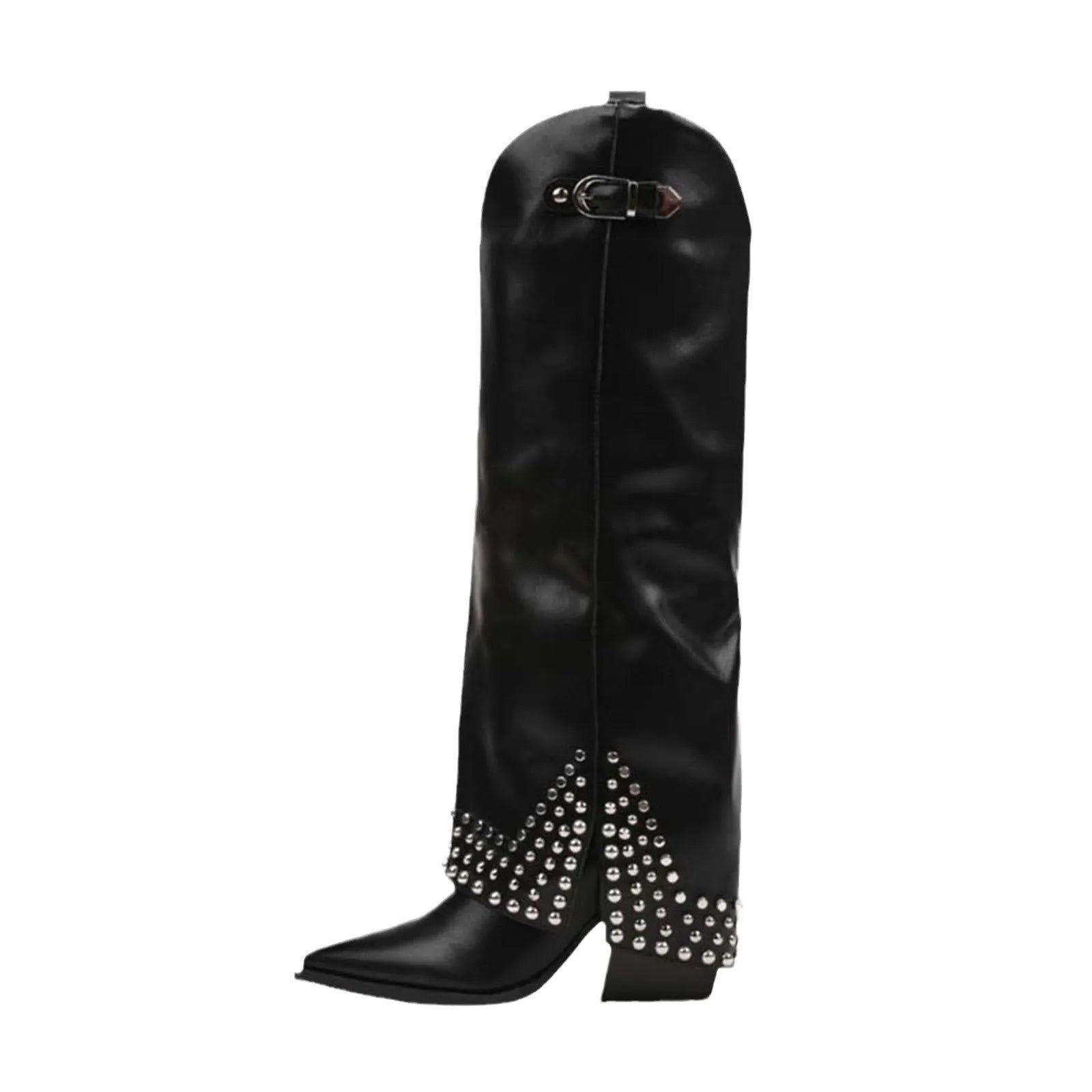 Women's black pantyhose boots with microfiber suede upper and rubber sole shown as oversleeves
