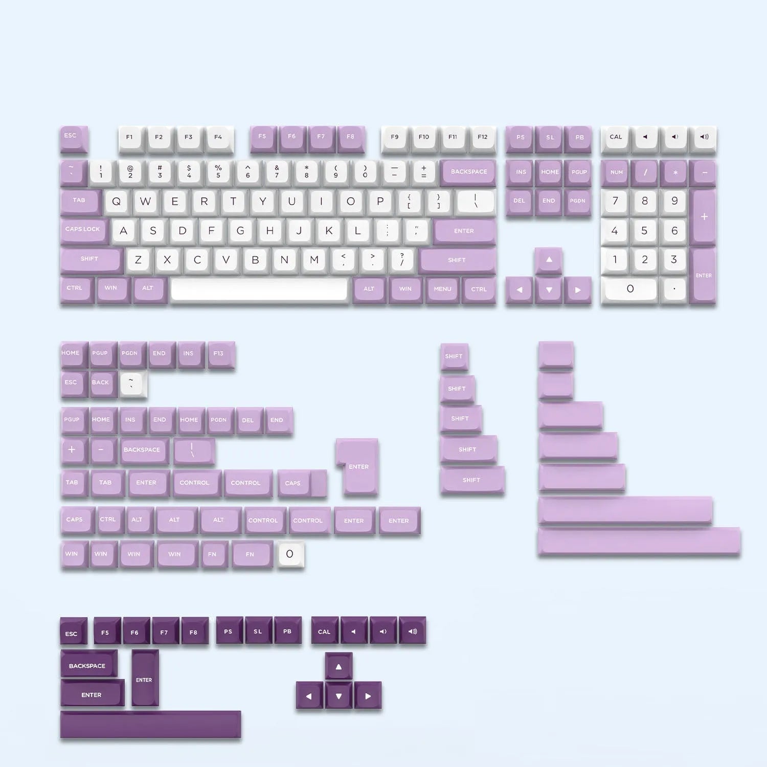 189-key PBT keycap set in Klein Blue, compatible with MX mechanical switches, featuring secondary forming legends