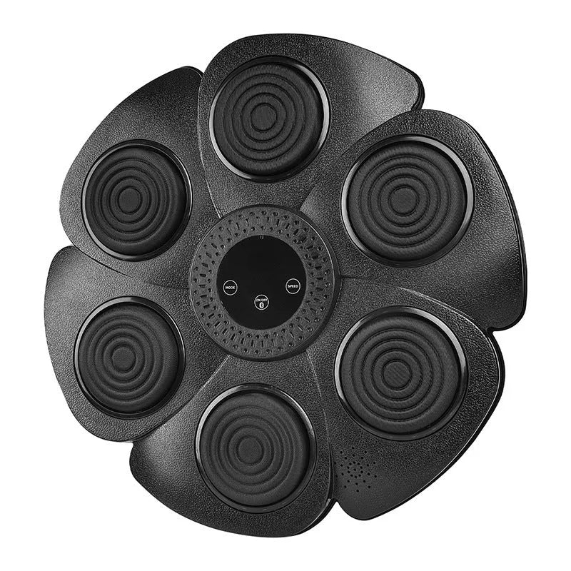 Black smart boxing wall target with LED lights, Bluetooth, and included half-finger gloves