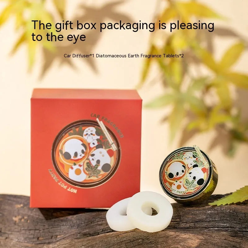 Panda hot pot design car fragrance decoration with diatomaceous earth scent tablets