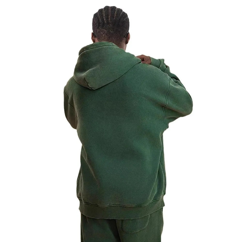 Men's vintage-style cotton hooded cardigan in washed colours with double zipper front