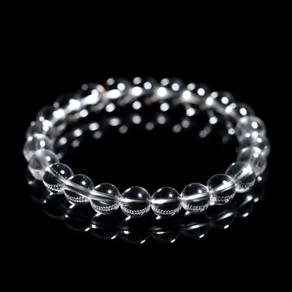 Natural Donghai crystal bracelet with old mine white round beads in geometric design