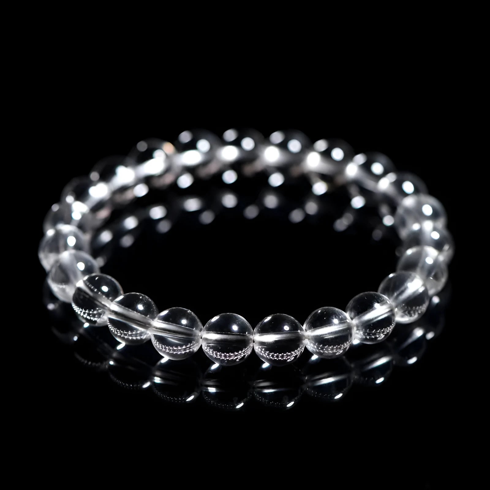 Natural Donghai crystal bracelet with old mine white round beads in geometric design