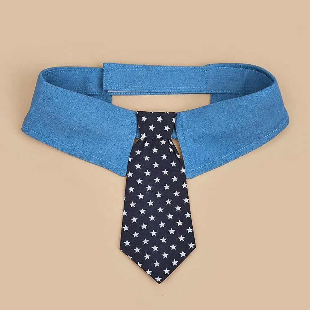 Denim dog collar with star pattern bow tie adjustable for weddings and formal events