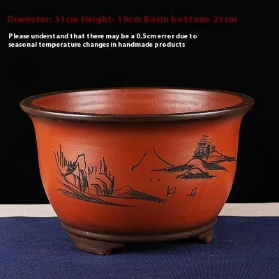 Ceramic extra large orchid bonsai flower pot with tray, floor-standing, simple style