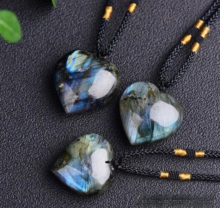 Blue labradorite moonstone Heart of the Ocean crystal pendant necklace