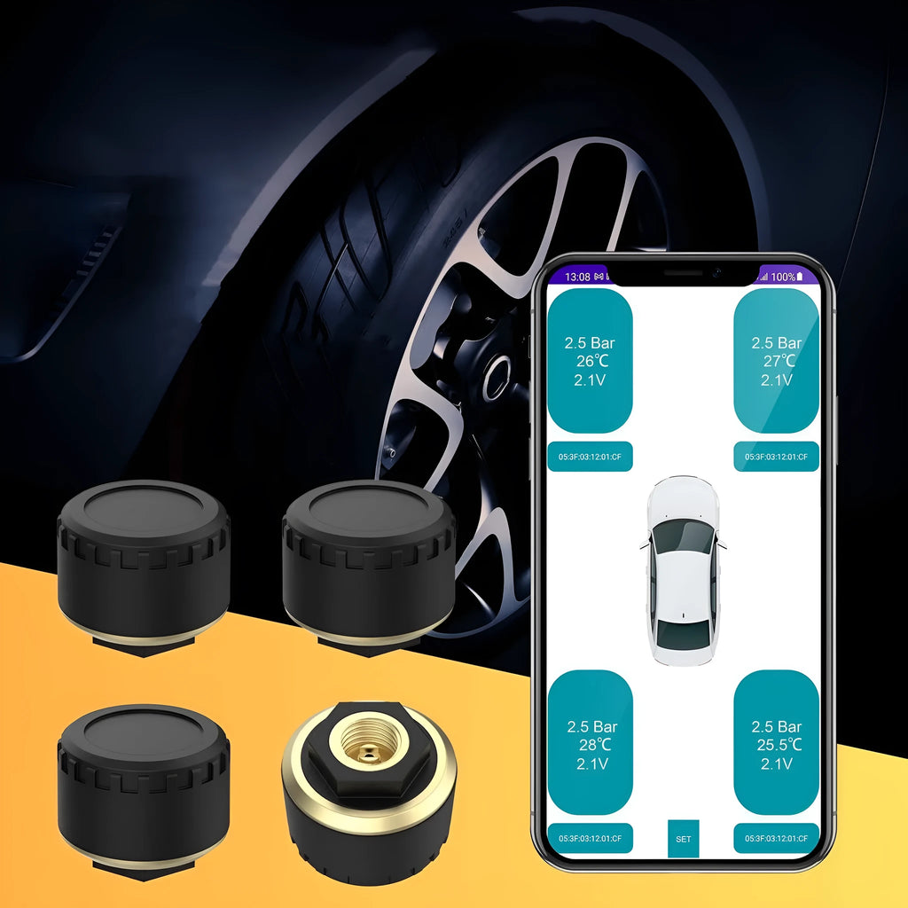 Bluetooth car tyre pressure monitoring system with four sensors for mobile phone display