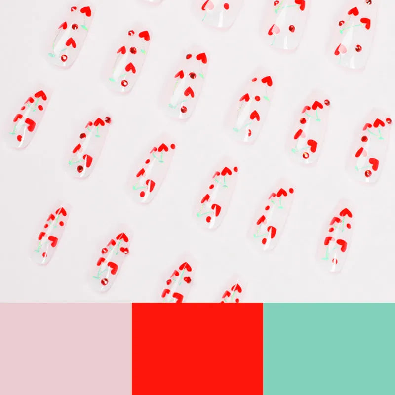 French red diamond and cherry design nail art stickers pack with 24 sheets and glue