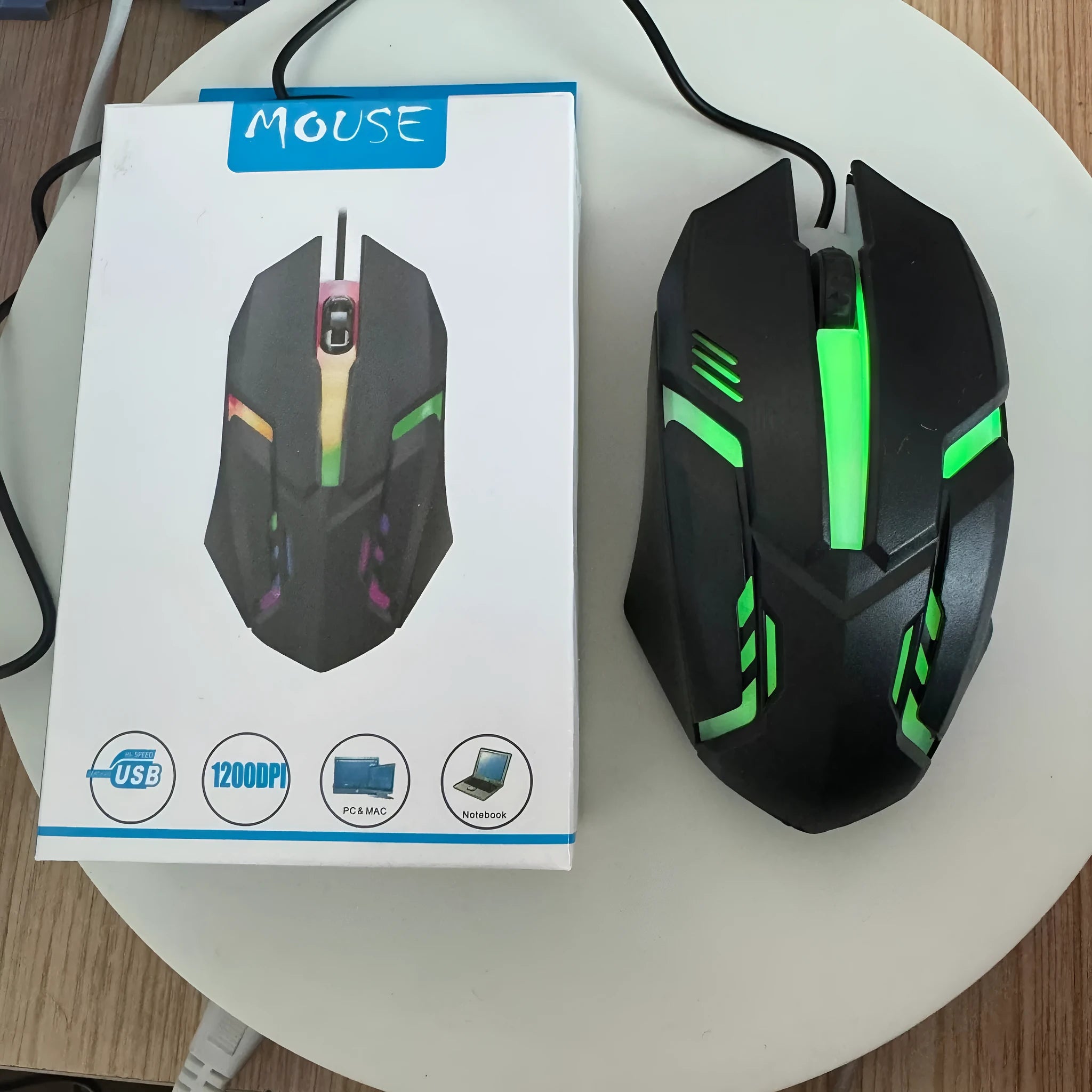Wired luminous e-sports office mouse with USB photoelectric tracking and 1.35 metre cable
