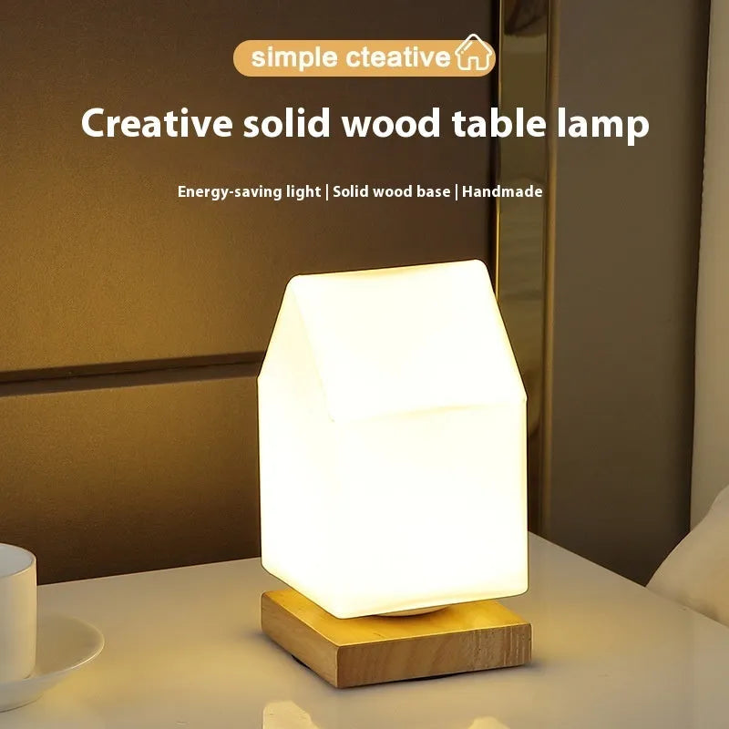 Nordic solid wood USB table lamp with flower-shaped 150x180mm design and touch dimming control
