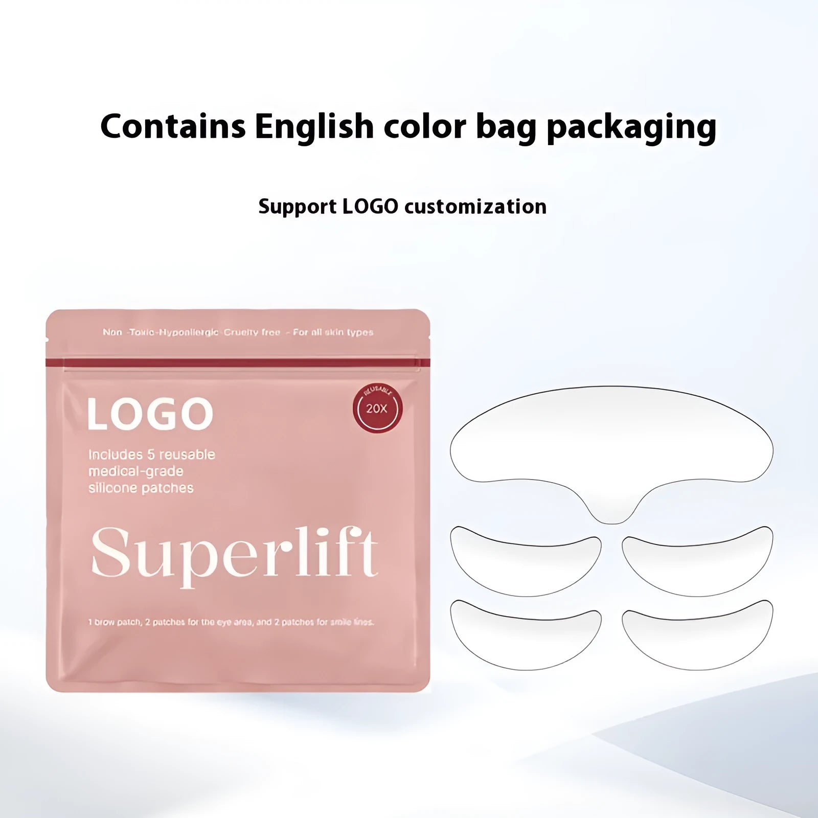 Five silicone anti-wrinkle stickers for facial wrinkle removal and prevention skincare