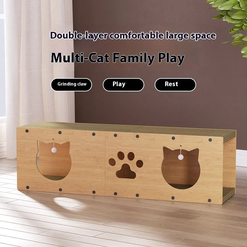 Brown corrugated paper pet tunnel toy, 100cm long, vertical design for cats and small pets