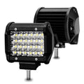 Black 4-row 72W LED light bar with aviation aluminium case and stainless steel bracket for vehicle mounting.