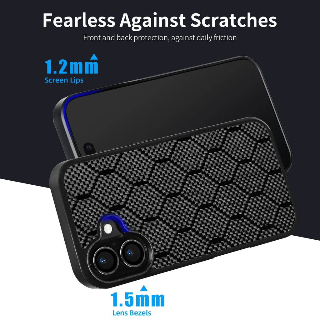 Honeycomb pattern shockproof phone case for iPhone 12-17 series with black polycarbonate back and TPU edges