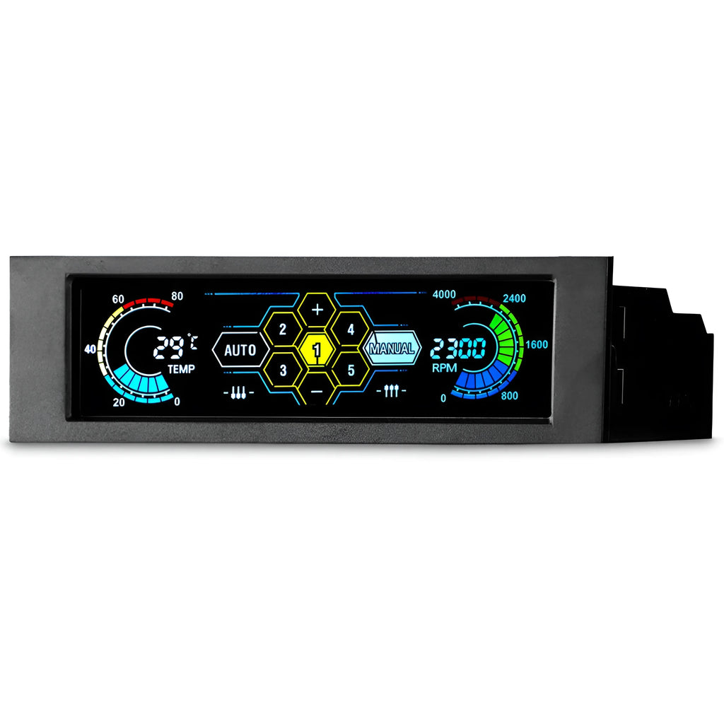Black computer case touch screen temperature controller for optical drive bay installation