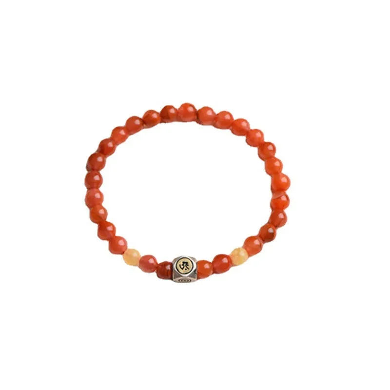 Natural Nanhong agate and beeswax bead zodiac constellation bracelet in 6mm and 8mm sizes.