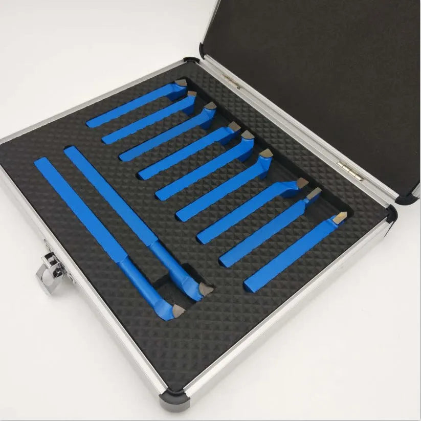 11pcs carbide welding turning tool set with 45 and 90 degree angles in aluminium box for home micro lathe