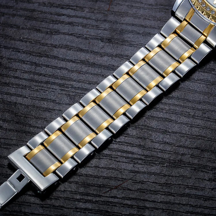 Fashionmonger gold automatic mechanical watch with black dial and luminous hands