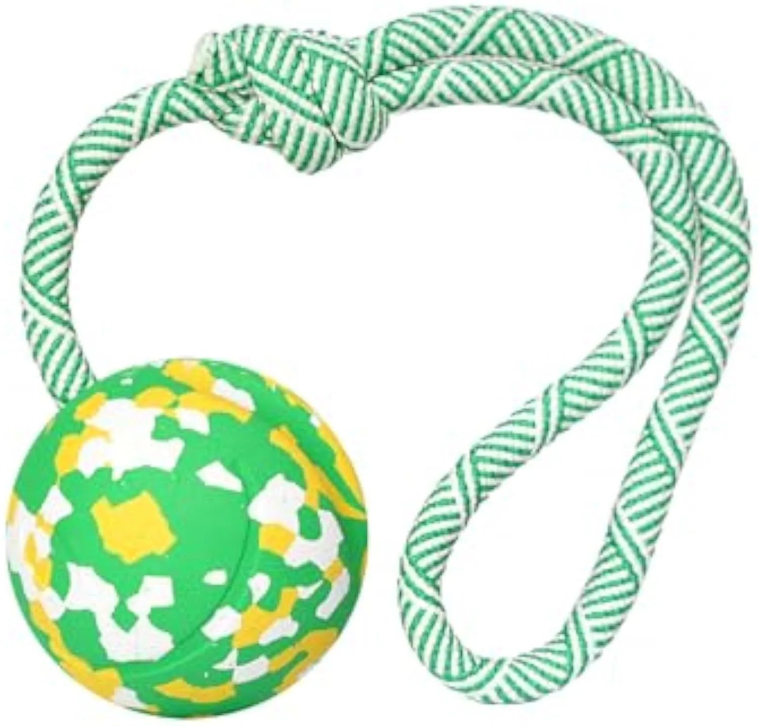 Natural rubber dog ball on rope toy for medium and small dogs with nylon rope attachment