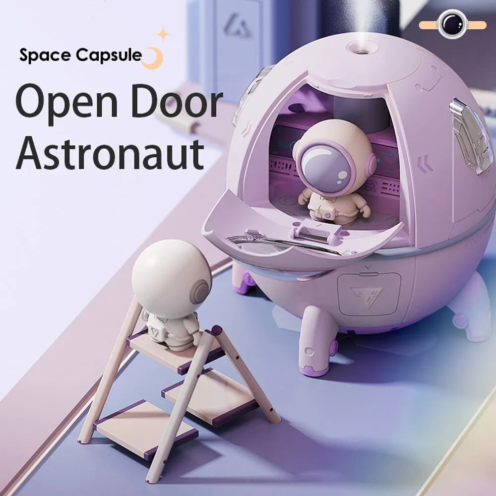 Purple astronaut-themed USB desktop humidifier with colourful LED light and 220ml water tank