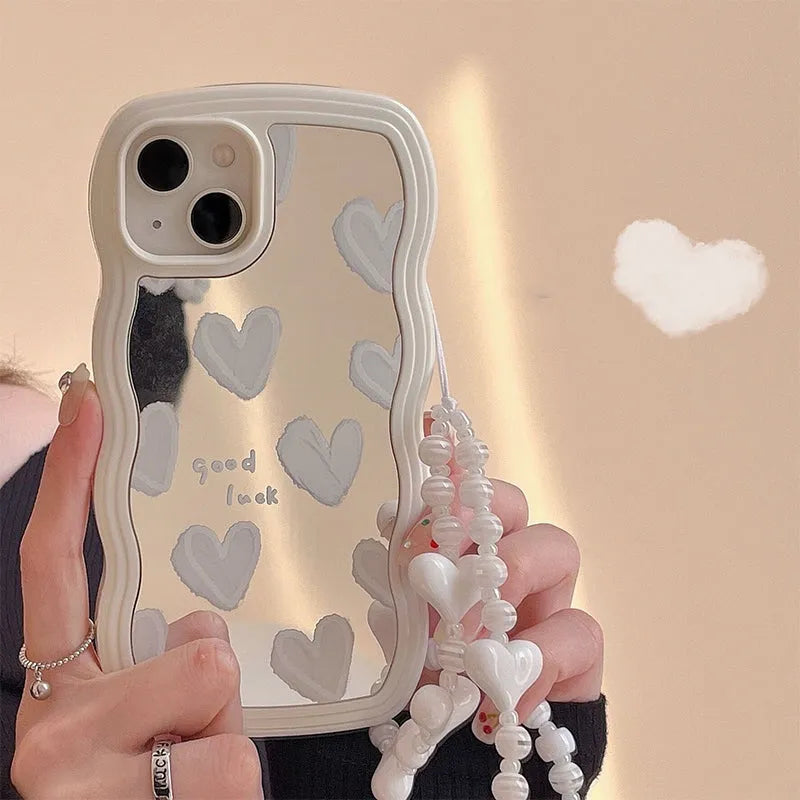 White wave edge mirror heart silicone phone case for Samsung Galaxy S24 S21 Ultra S23 S22 S20 Plus