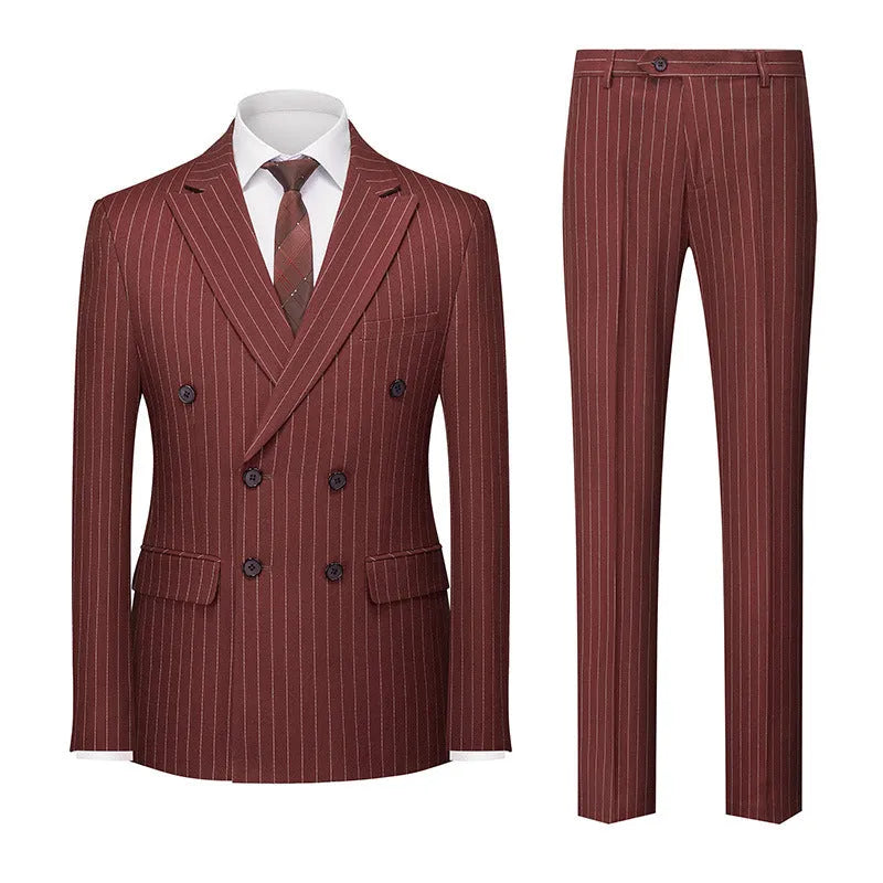 Men's slim fit two-button suit jacket and trousers in a dark grey colour for business formal wear.