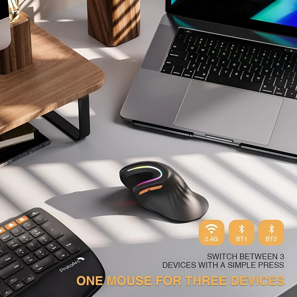 seenDa black vertical Bluetooth mouse with RGB lighting and dual-mode connectivity