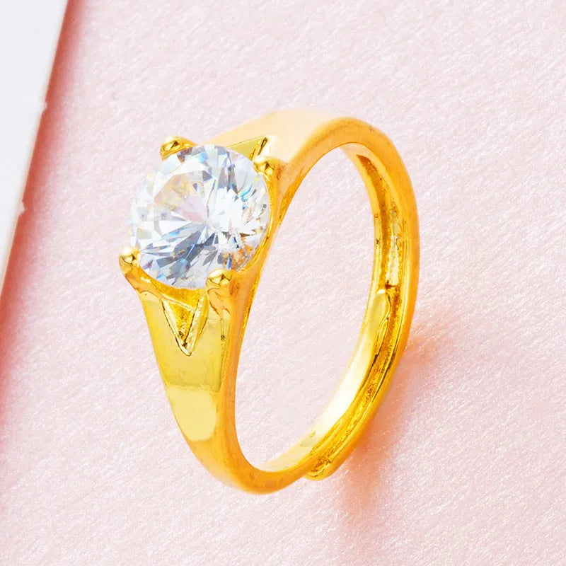 Adjustable women's placer gold zircon ring in six colour options with electroplated copper band