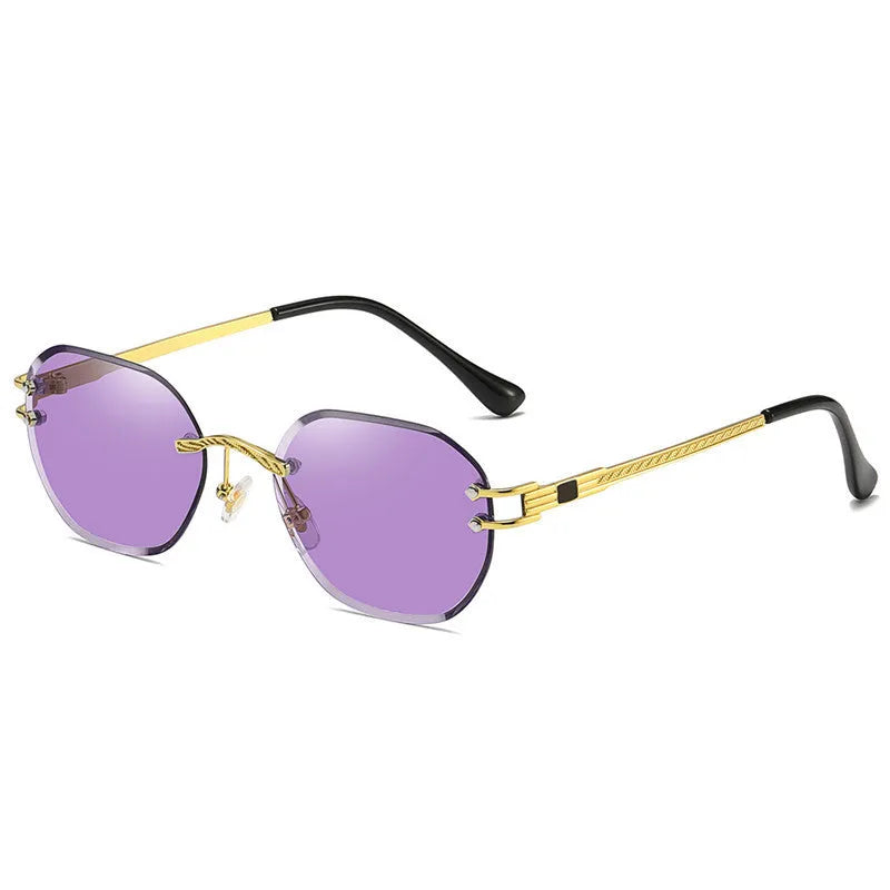 Gold metal frame sunglasses with gradient polycarbonate lenses in blue, gray, tea, pink, green and purple colour options