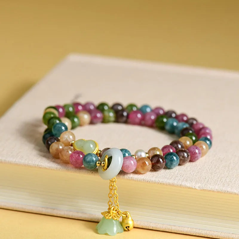 Women's double circle bracelet made from natural chalcedony with 6-6.5mm geometry beads.