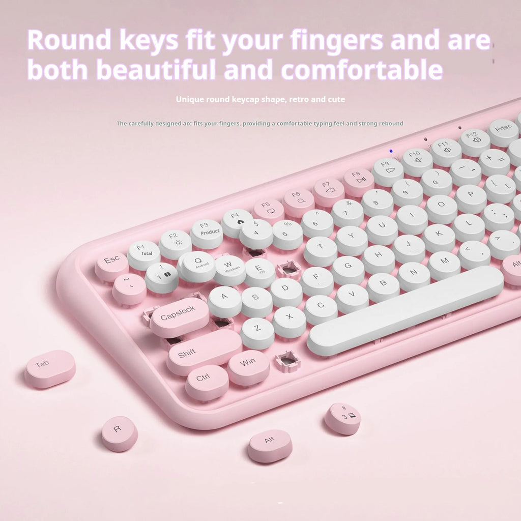 Pink Bluetooth wireless keyboard with 84 keys showing compact design and crater architecture switches