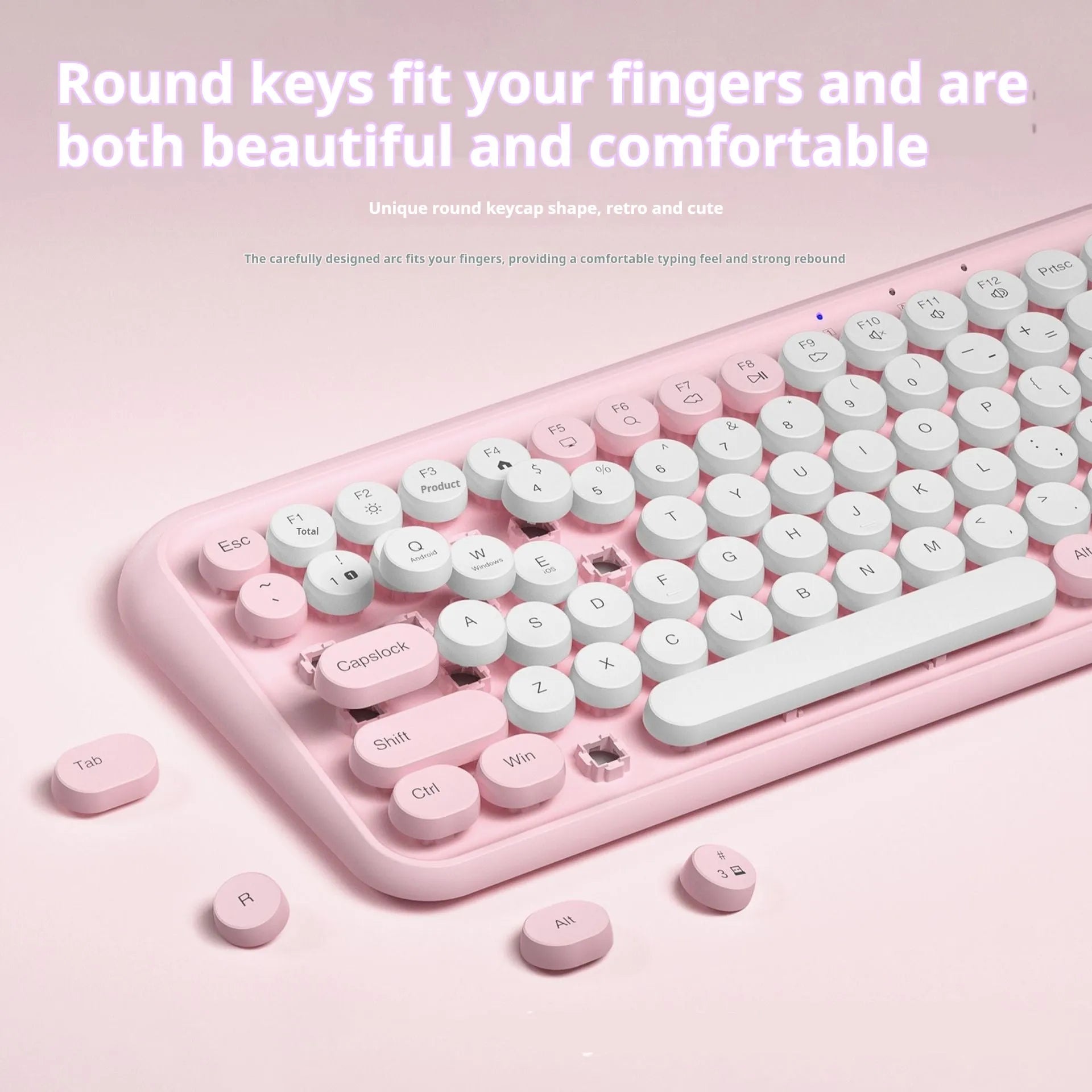 Pink Bluetooth wireless keyboard with 84 keys showing compact design and crater architecture switches
