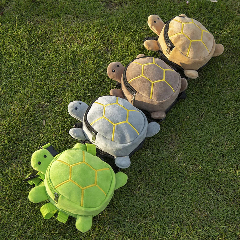 Cartoon turtle shape dog backpack harness in velvet with no-pull vest and metal zipper